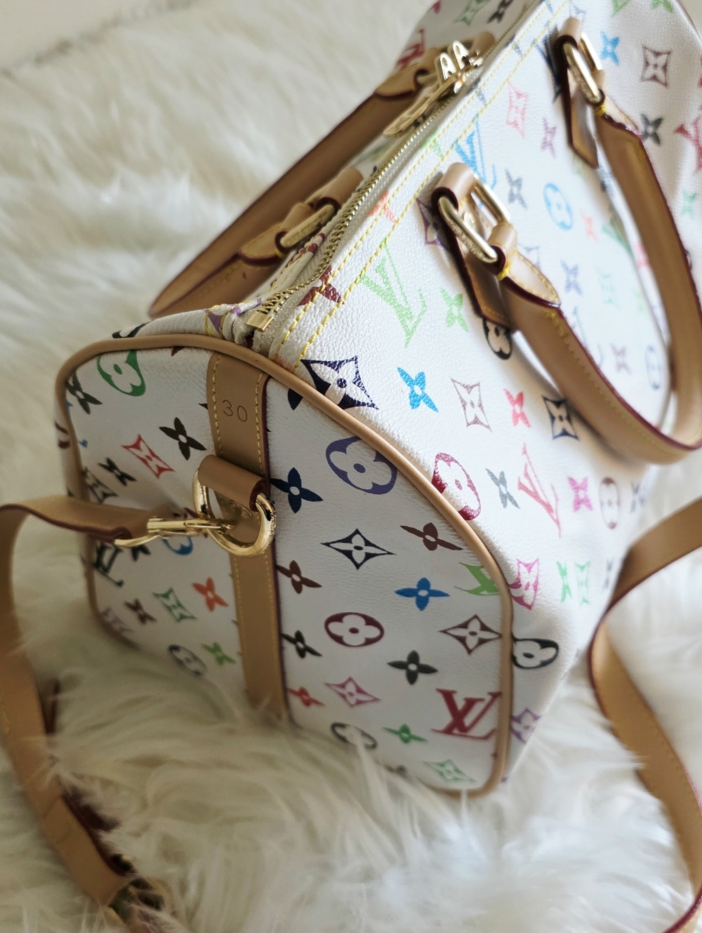 White Multicolor Monogram Crossbody Satchel - Picture 12 of 16